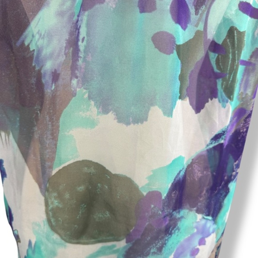 Jonathan Martin Painterly Watercolor Tie‎ Neck Top Womens Size XL Sheer Flowy - Picture 6 of 9